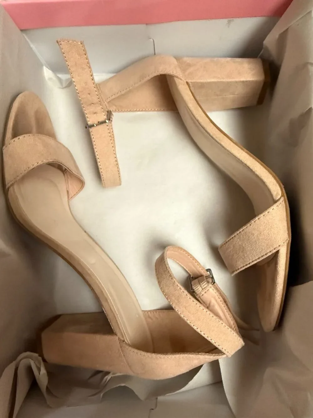 David’s Bridal Nude Suede Block Heel Sandals Women’s Size 7.5